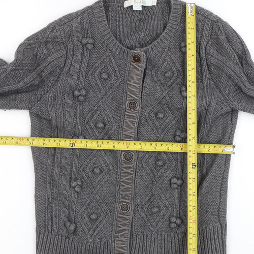 Boden Women Grey Wool Blend Cable-Knit Button Cardigan Size 8