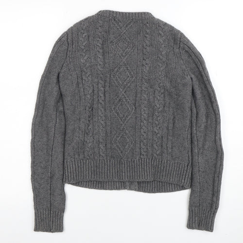 Boden Women Grey Wool Blend Cable-Knit Button Cardigan Size 8