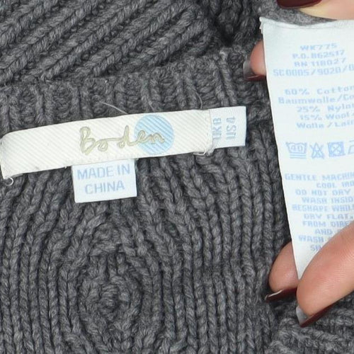 Boden Women Grey Wool Blend Cable-Knit Button Cardigan Size 8