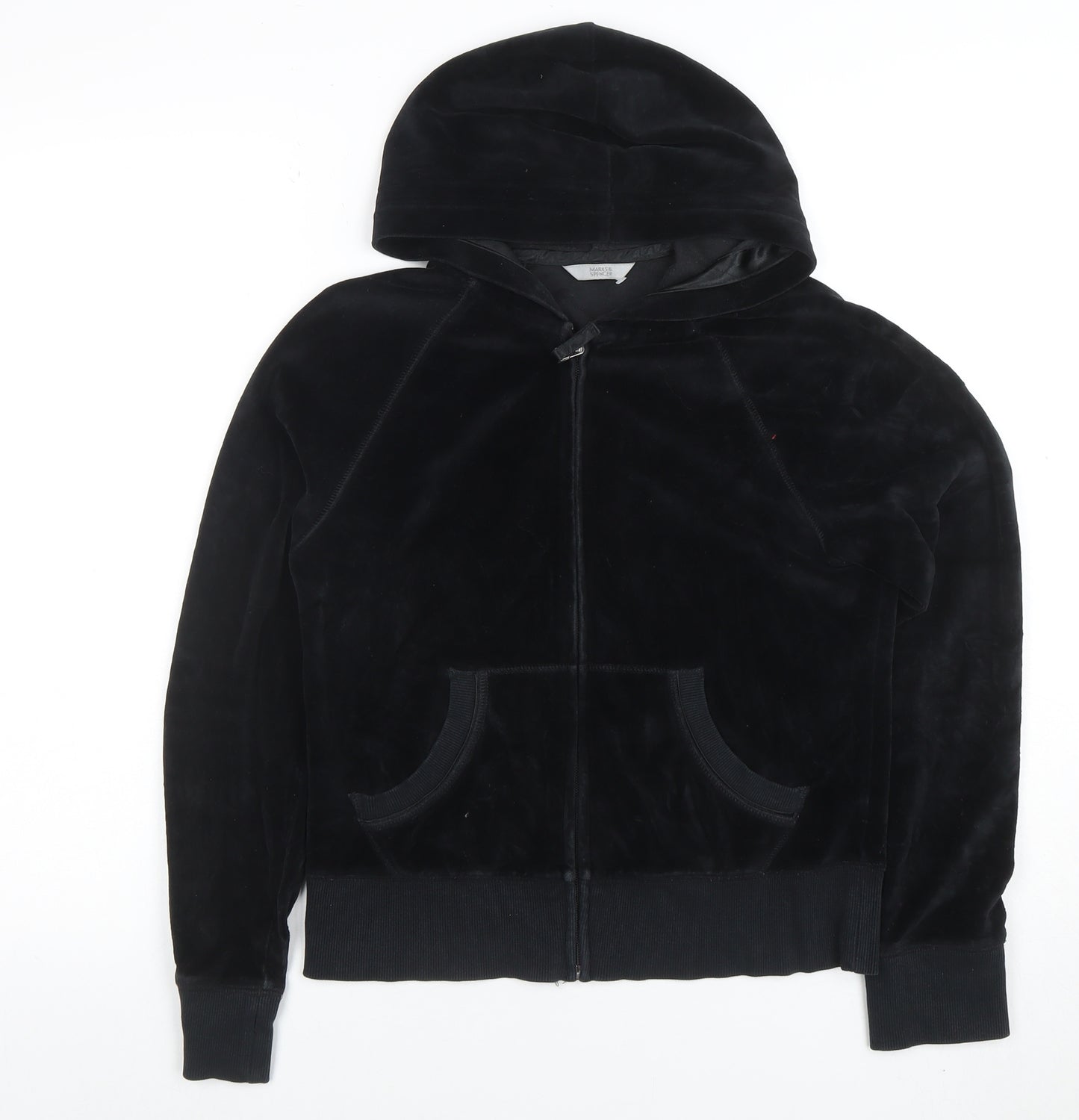 Marks and Spencer Womens Black Velour Zip Hoodie UK 10