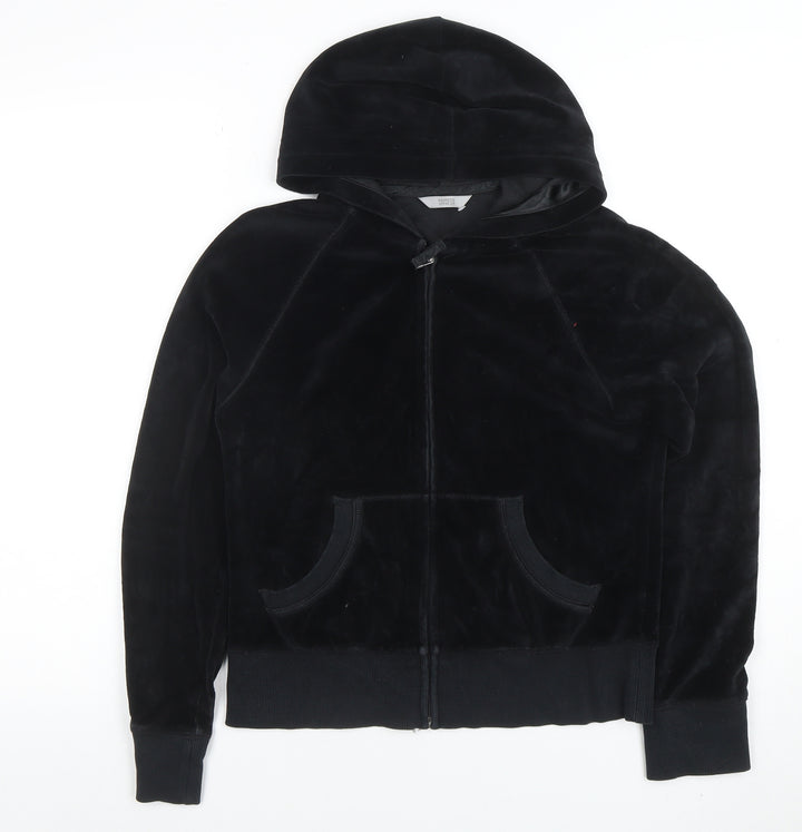 Marks and Spencer Womens Black Velour Zip Hoodie UK 10