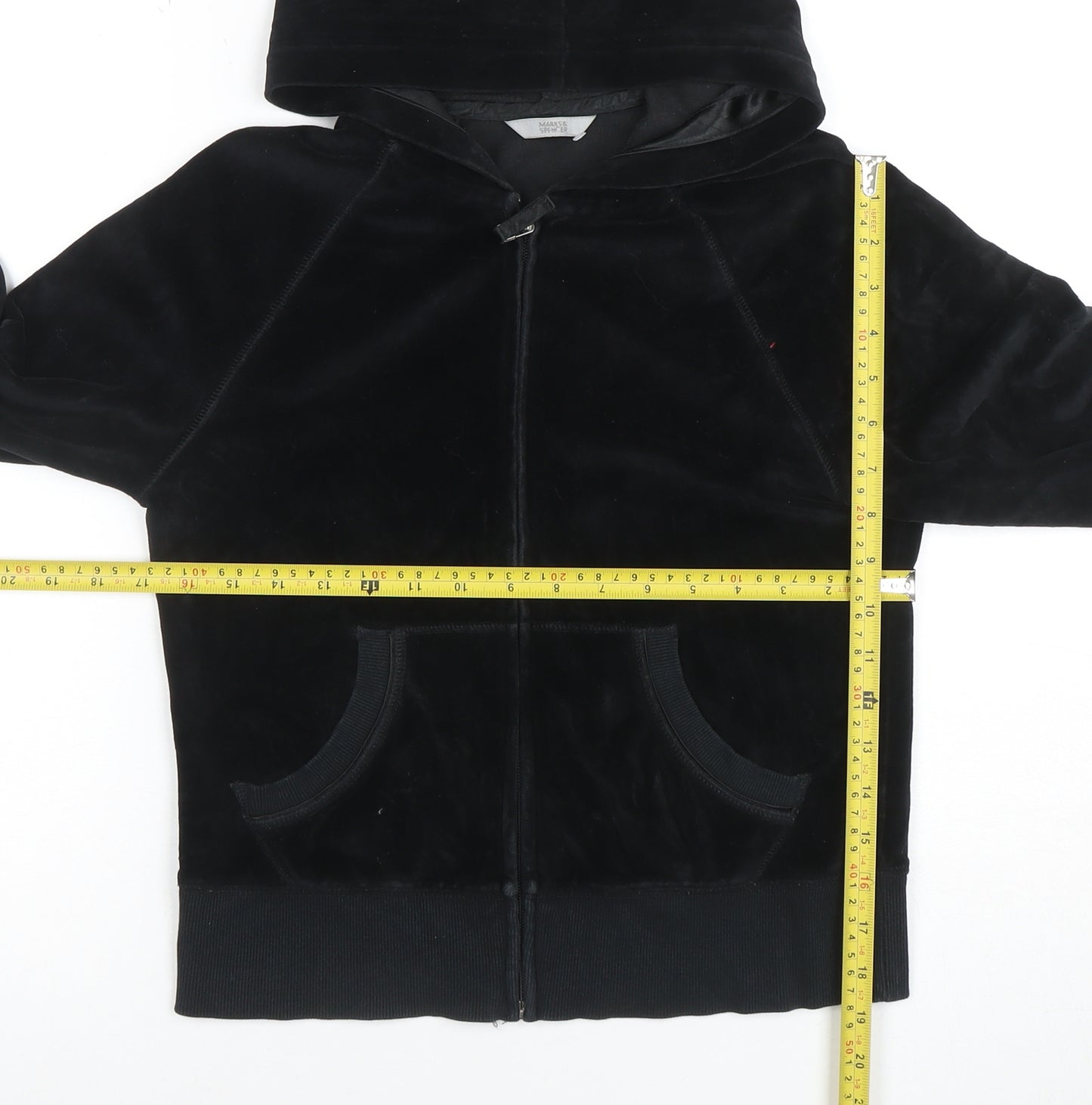 Marks and Spencer Womens Black Velour Zip Hoodie UK 10