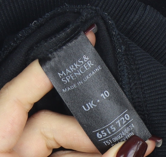 Marks and Spencer Womens Black Velour Zip Hoodie UK 10