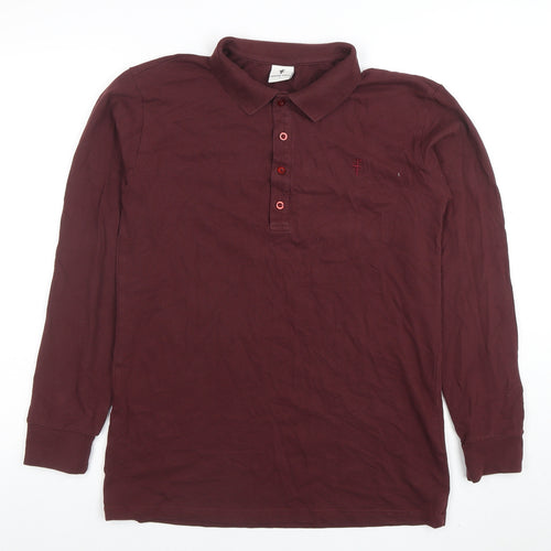 Father Sons Men’s Brown Long Sleeve Slim Fit Polo Shirt L