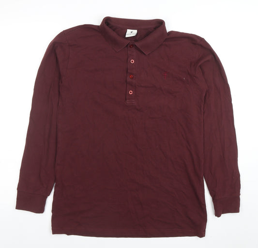 Father Sons Men’s Brown Long Sleeve Slim Fit Polo Shirt L