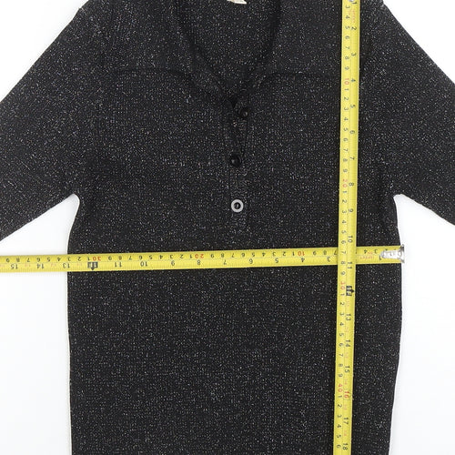 Koton Women Black Glitter Collared Button-Up Knit Top M