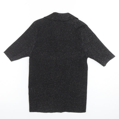 Koton Women Black Glitter Collared Button-Up Knit Top M