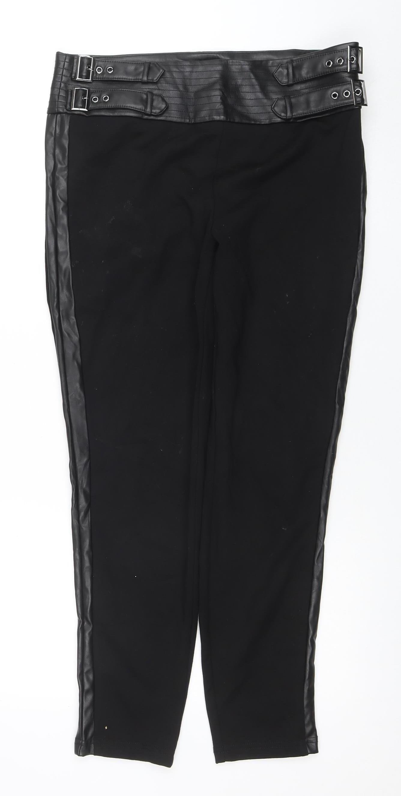 Rick Cardona Women’s Black Belted Faux Leather Panel Leggings Size 16