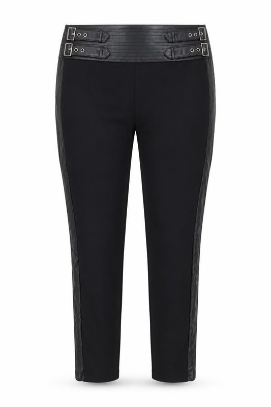Rick Cardona Women’s Black Belted Faux Leather Panel Leggings Size 16