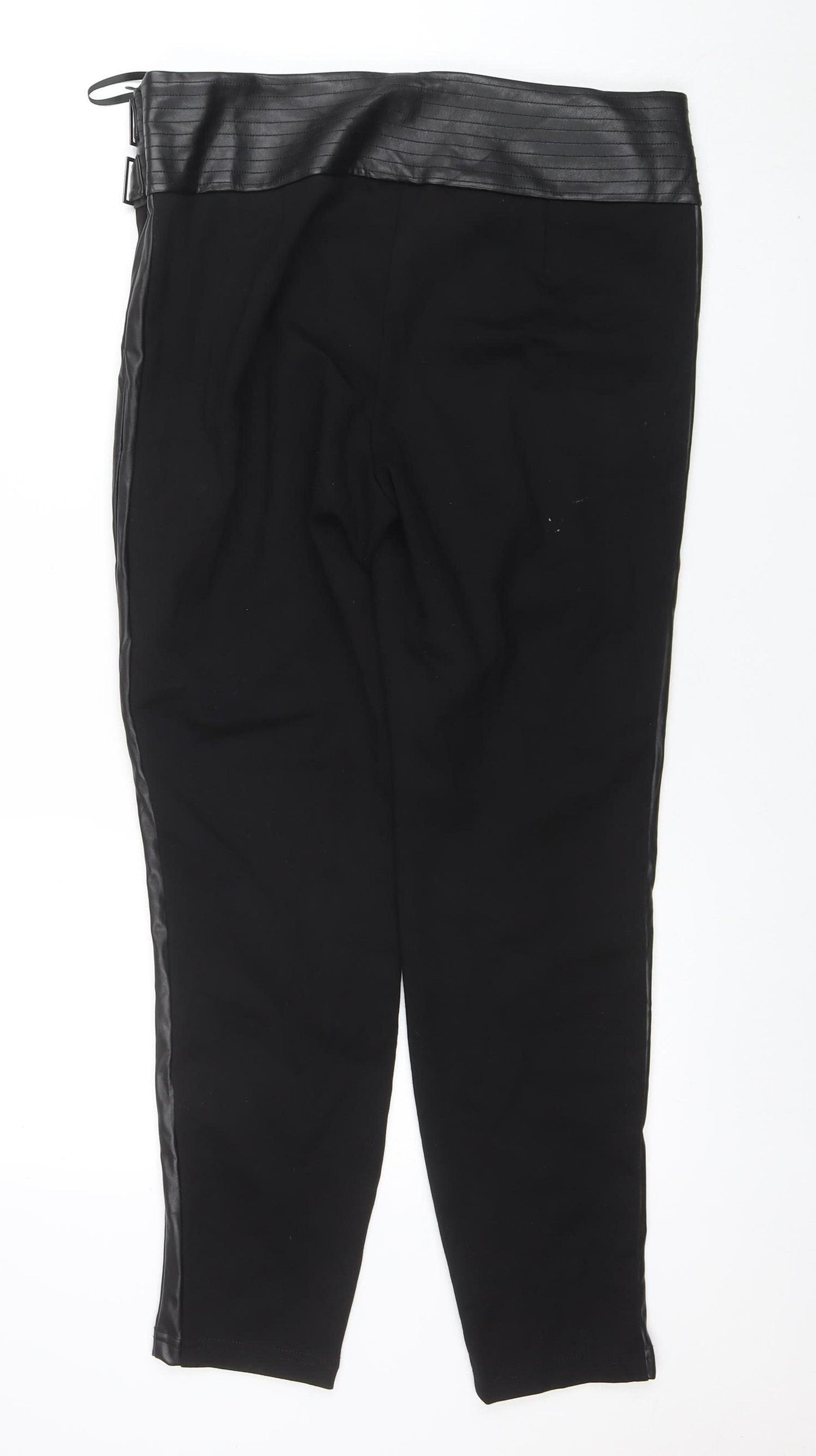 Rick Cardona Women’s Black Belted Faux Leather Panel Leggings Size 16