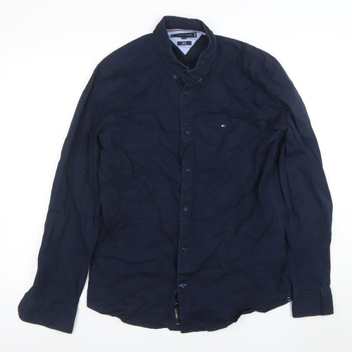 Tommy Hilfiger Men’s Blue Slim Fit Long Sleeve Button-Up Shirt XL