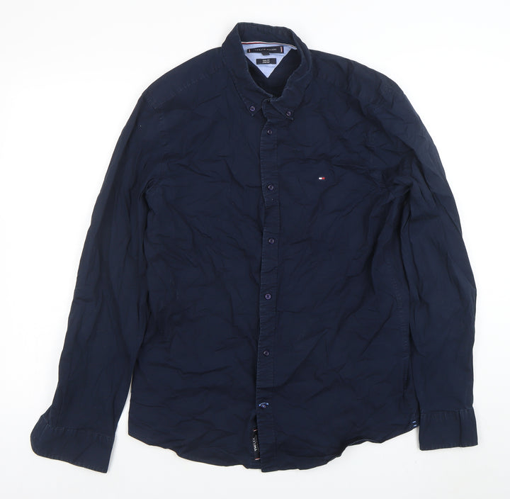 Tommy Hilfiger Men’s Blue Slim Fit Long Sleeve Button-Up Shirt XL