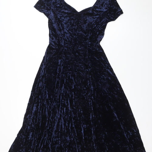 St Michael Women's Blue Velvet Fit & Flare Dress Size 10