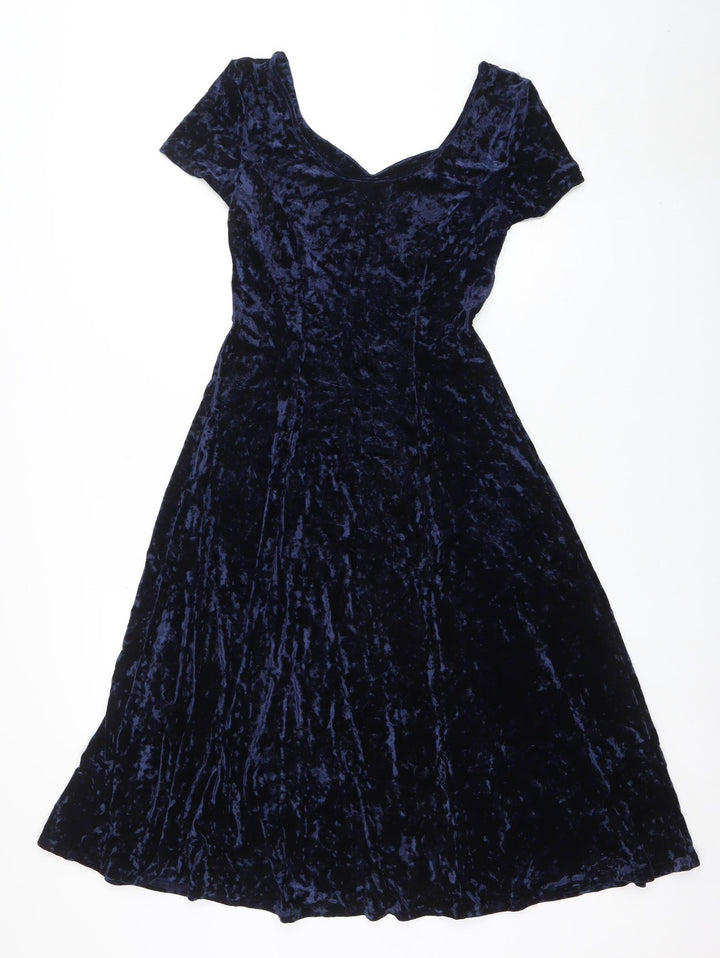St Michael Women's Blue Velvet Fit & Flare Dress Size 10