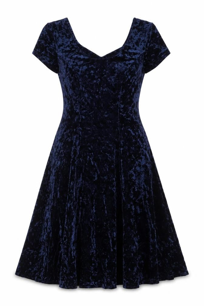 St Michael Women's Blue Velvet Fit & Flare Dress Size 10