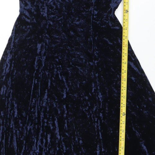 St Michael Women's Blue Velvet Fit & Flare Dress Size 10