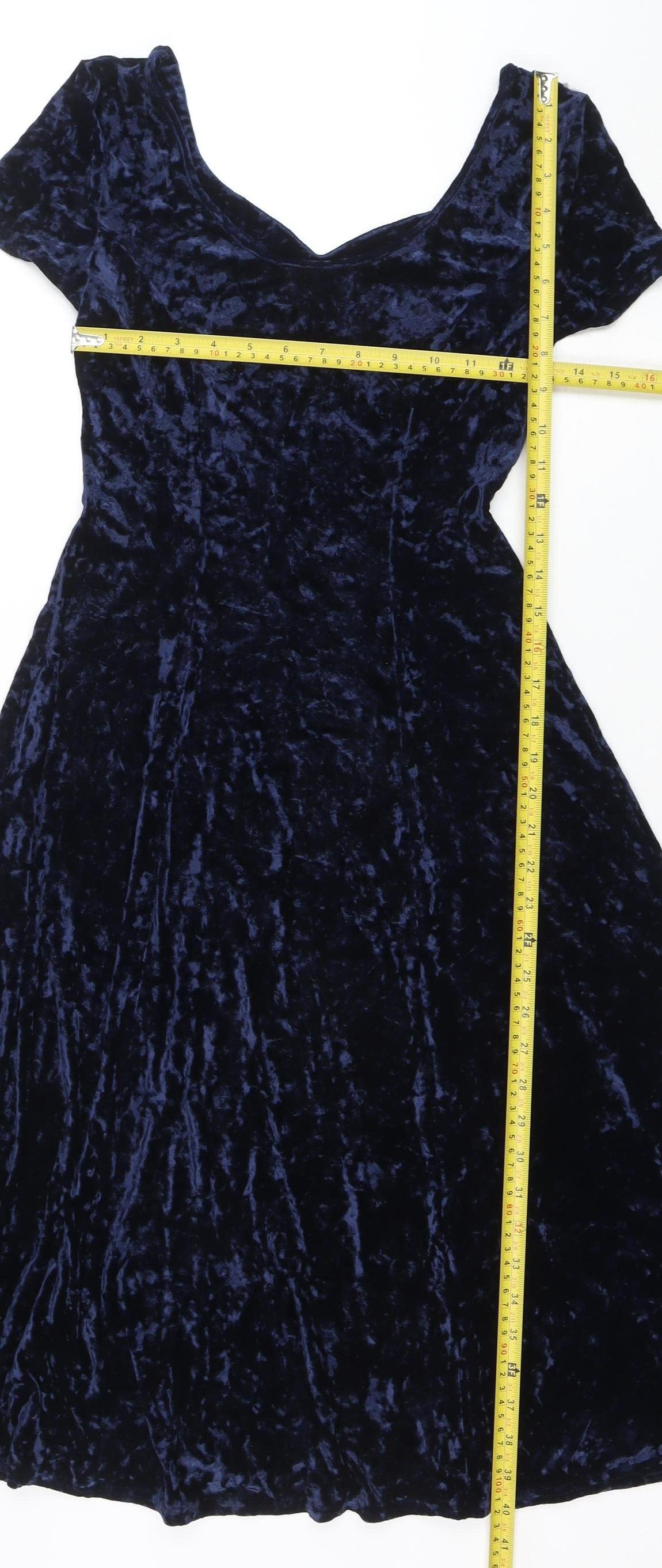 St Michael Women's Blue Velvet Fit & Flare Dress Size 10