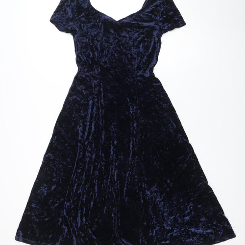 St Michael Women's Blue Velvet Fit & Flare Dress Size 10
