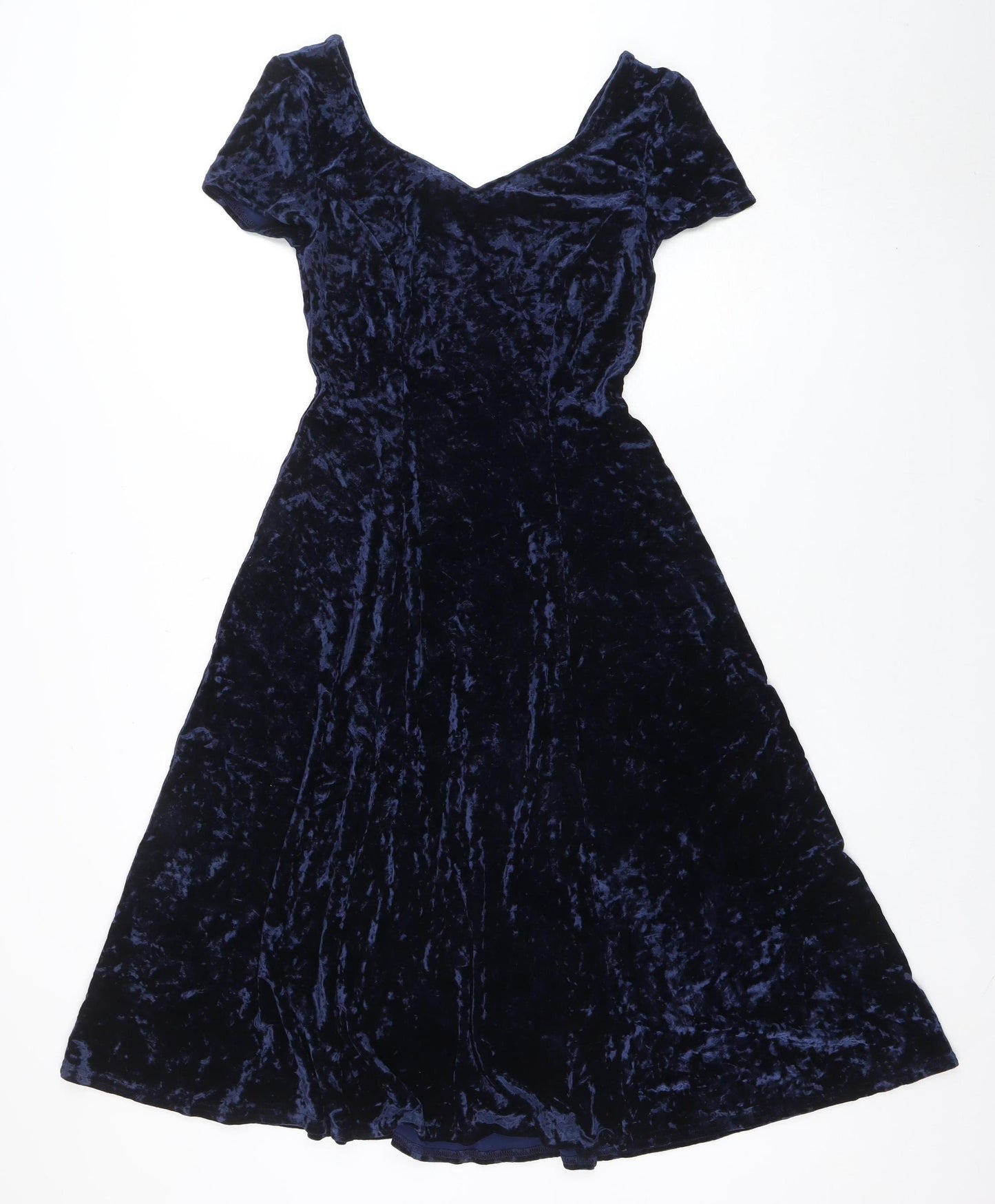 St Michael Women's Blue Velvet Fit & Flare Dress Size 10