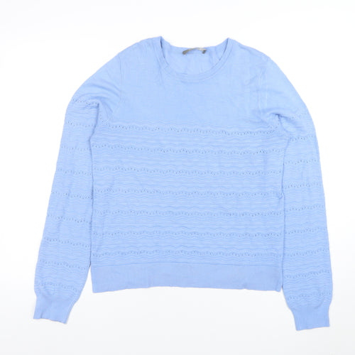 Oasis Women's Blue Knit Crew Neck Cotton Jumper Size M