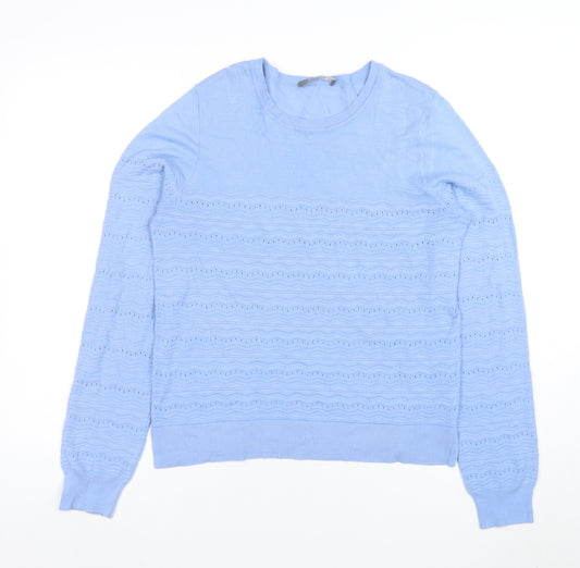 Oasis Women's Blue Knit Crew Neck Cotton Jumper Size M