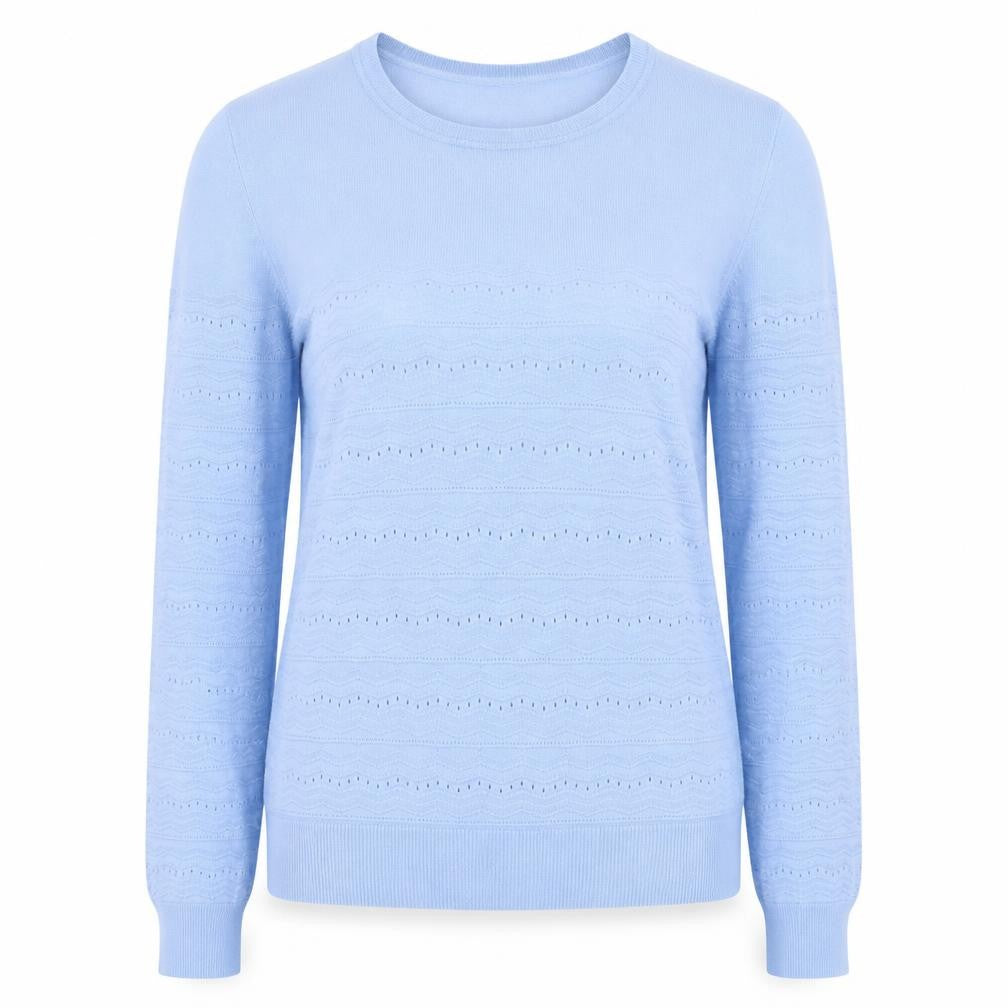 Front view of Oasis Women's Blue Knit Crew Neck Cotton Jumper, size M