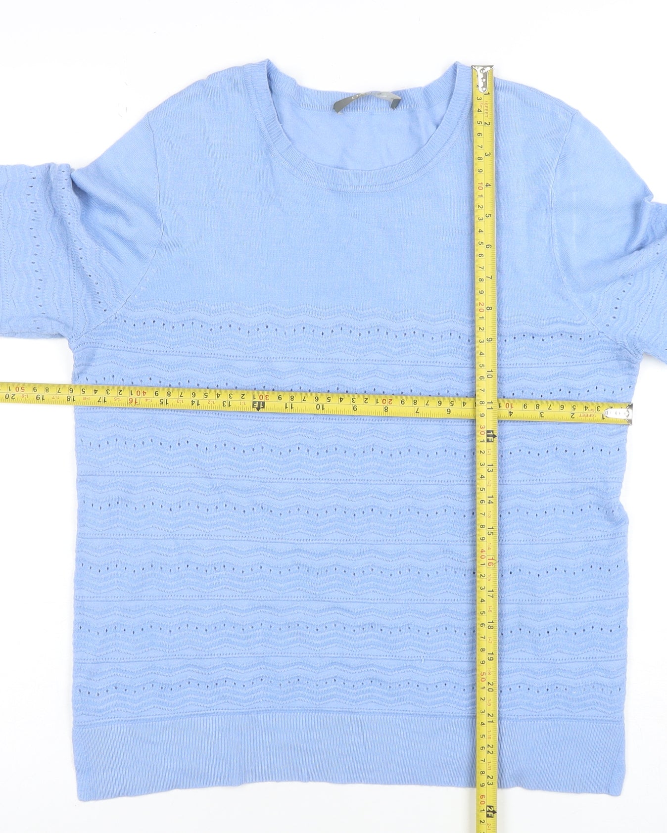 Oasis Women's Blue Knit Crew Neck Cotton Jumper Size M