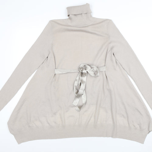 Karen Millen Women Beige Roll Neck Merino Wool Jumper Size 10