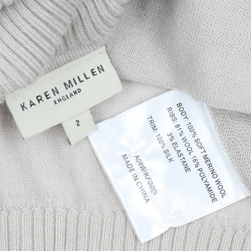 Karen Millen Women Beige Roll Neck Merino Wool Jumper Size 10