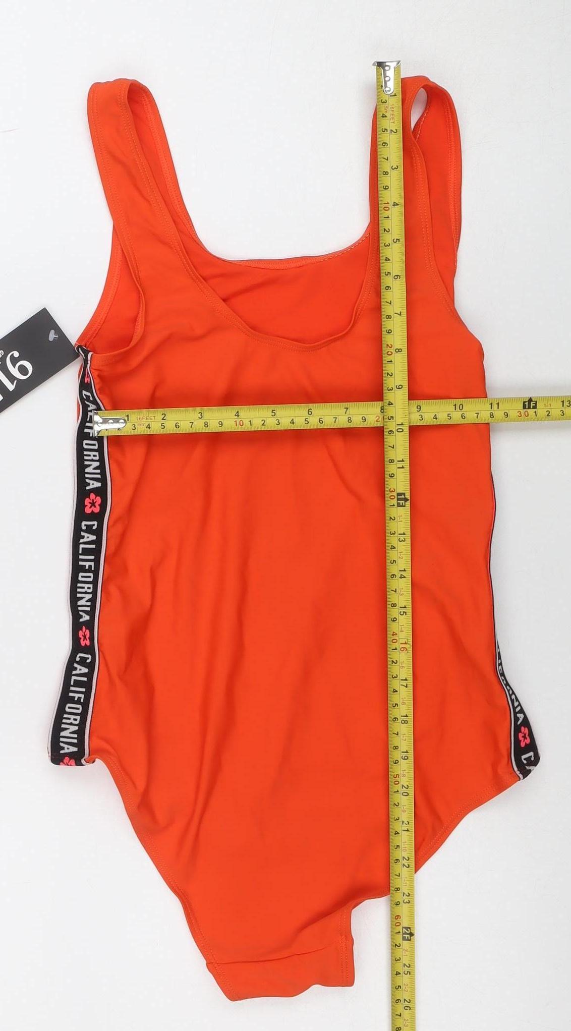 New Look Girls Orange One Piece Swimsuit 14-15 Years Quick Dry