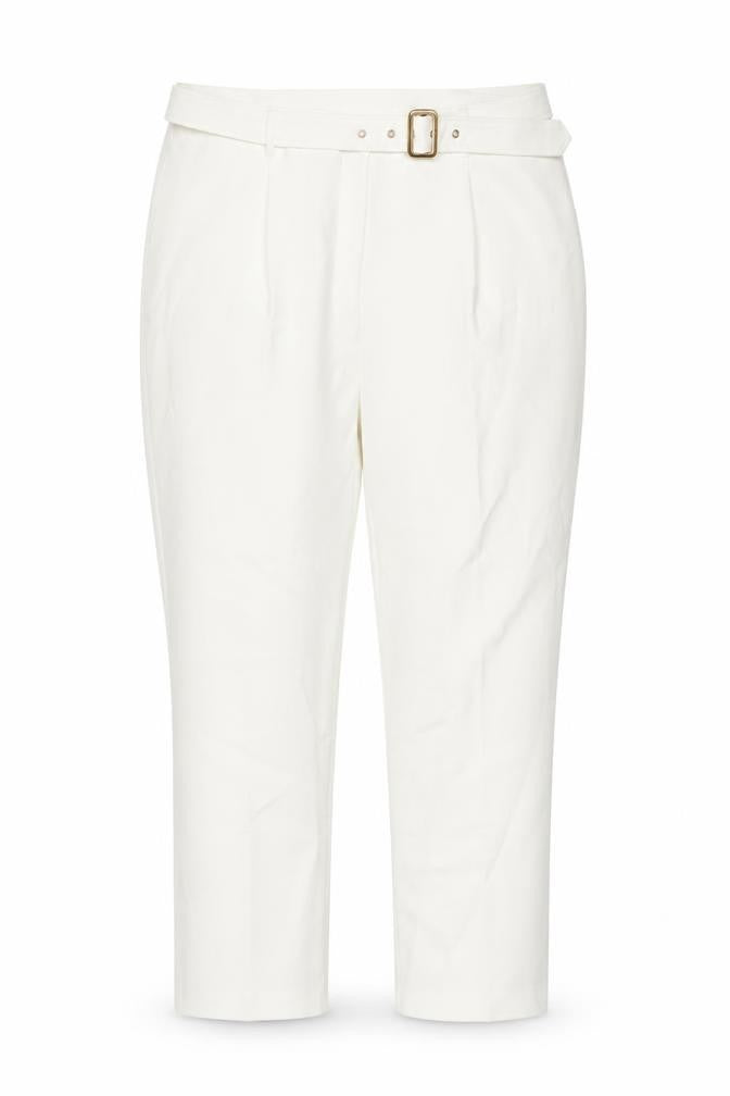 M&Co Women’s Ivory Belted Stretch Tapered Trousers Size 18