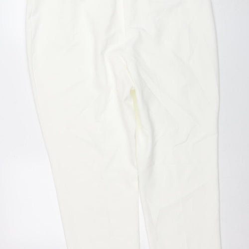 M&Co Women’s Ivory Belted Stretch Tapered Trousers Size 18