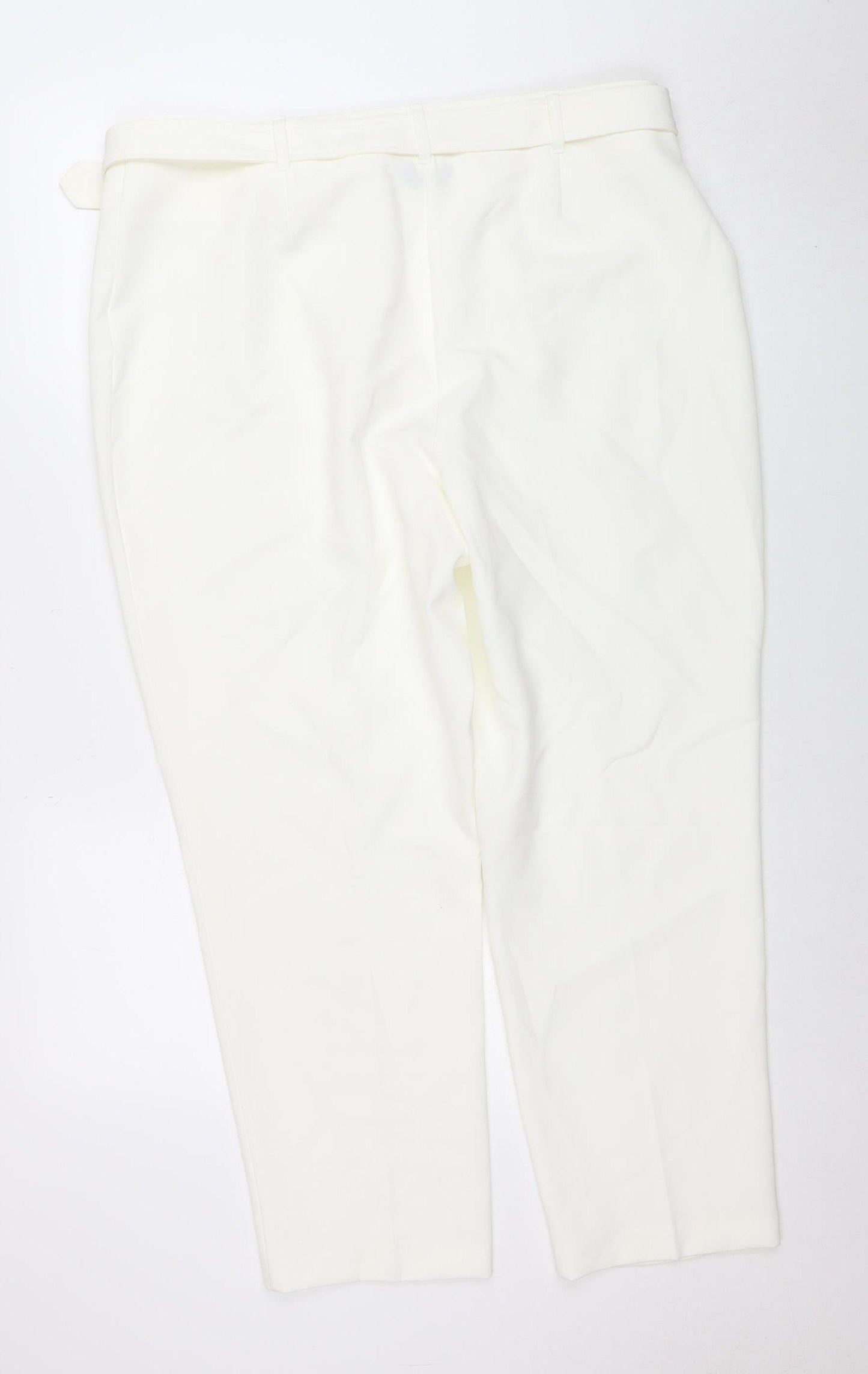 M&Co Women’s Ivory Belted Stretch Tapered Trousers Size 18