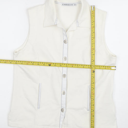 Emreco Womens White Sleeveless Collared Button-Up Top Size 10