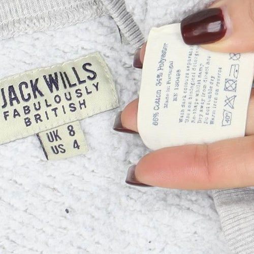 Jack Wills Women's Grey Crew Neck Pullover Sweatshirt UK 8 Cotton Blend