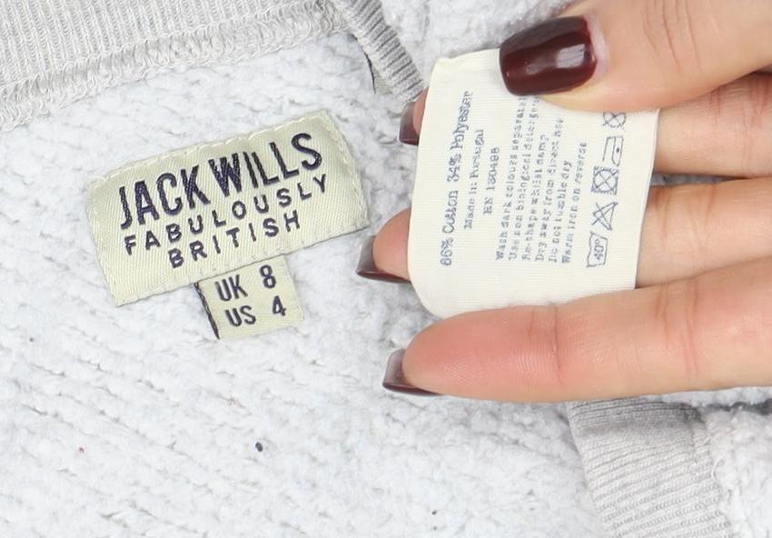 Jack Wills Women's Grey Crew Neck Pullover Sweatshirt UK 8 Cotton Blend