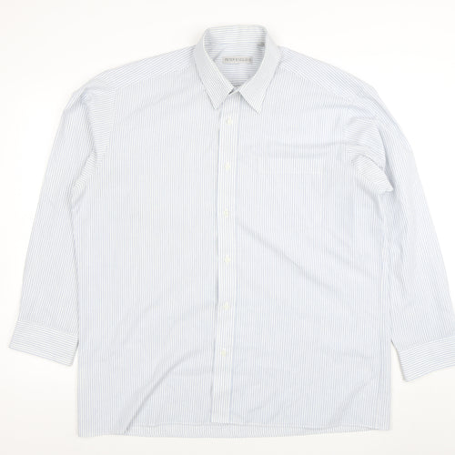 Peter England Men's Blue Striped Long Sleeve Cotton Blend Shirt 17 Regular Fit