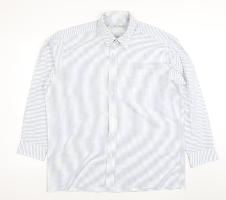 Peter England Men's Blue Striped Long Sleeve Cotton Blend Shirt 17 Regular Fit