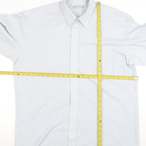 Peter England Men's Blue Striped Long Sleeve Cotton Blend Shirt 17 Regular Fit
