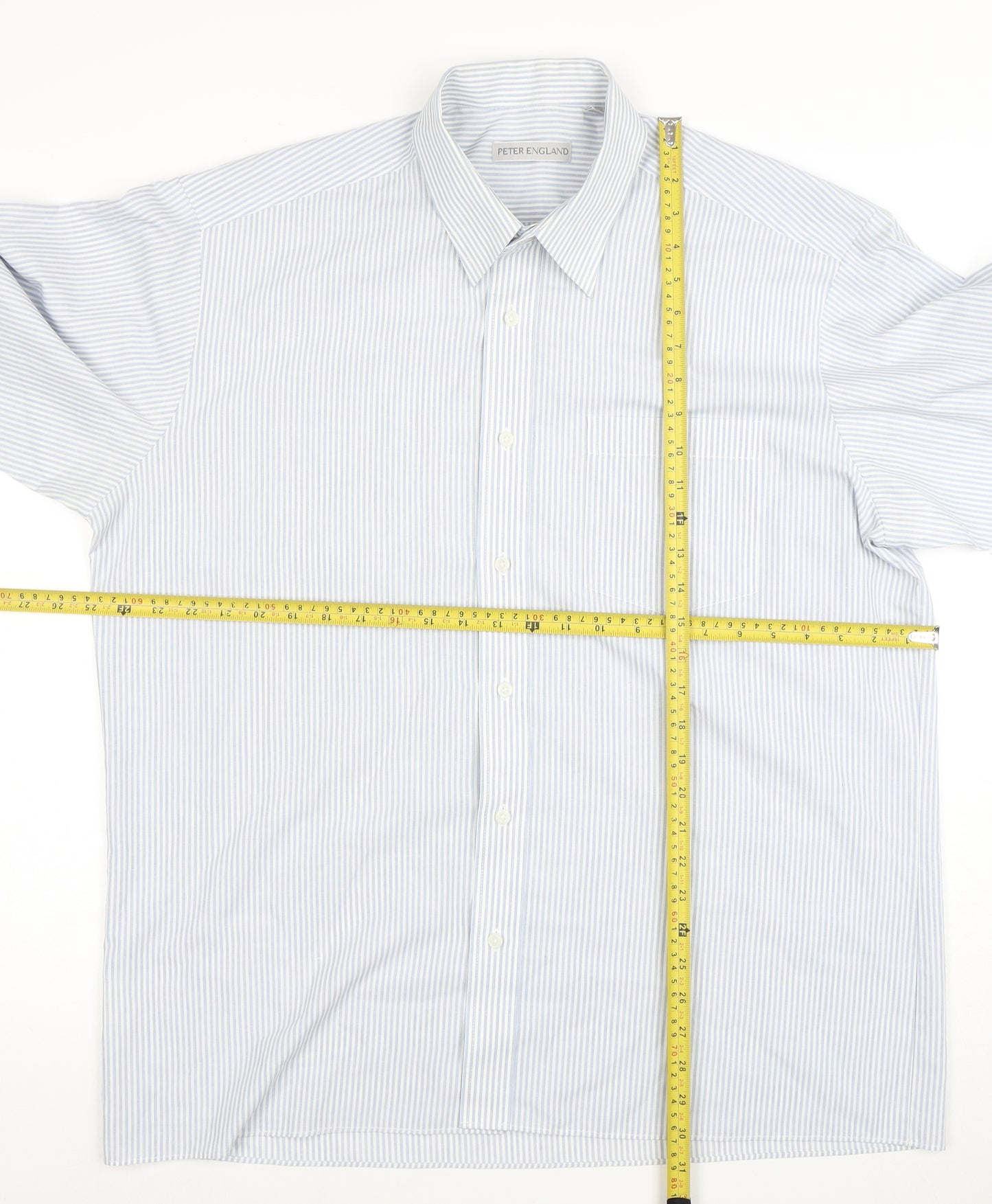 Peter England Men's Blue Striped Long Sleeve Cotton Blend Shirt 17 Regular Fit