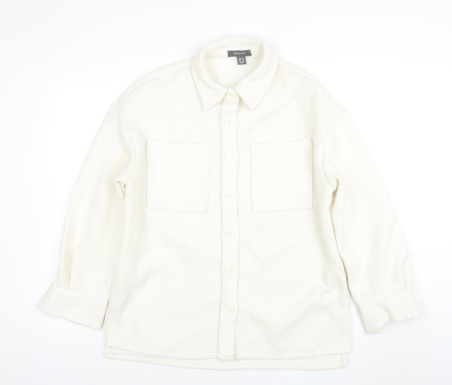 Primark Women Ivory Bouclé Button Up Regular Fit Blazer Size 10