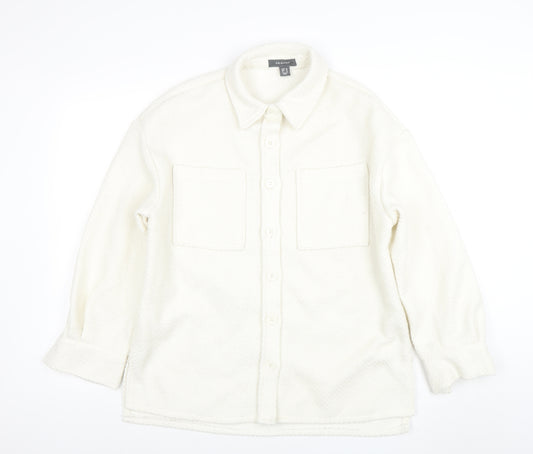Primark Women Ivory Bouclé Button Up Regular Fit Blazer Size 10