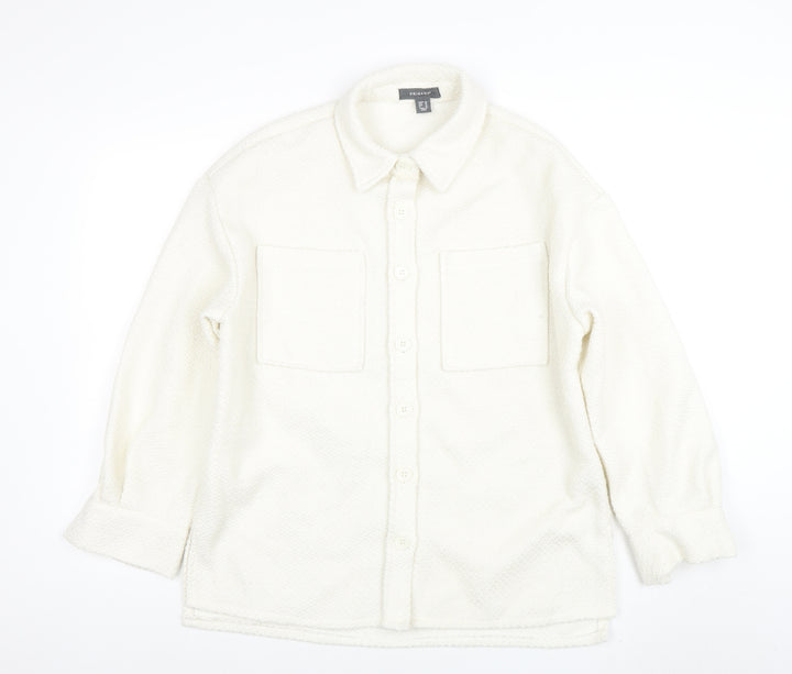 Primark Women Ivory Bouclé Button Up Regular Fit Blazer Size 10
