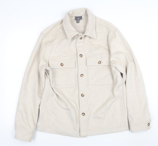 H&M Men Beige Wool Blend Button Up Jacket Size M Regular Fit