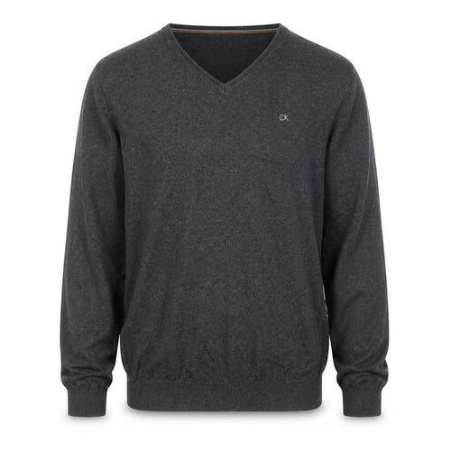 Calvin Klein Men's Grey V-Neck Cotton Acrylic Jumper L