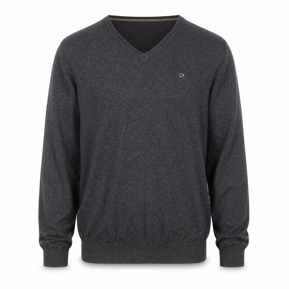 Calvin Klein Men's Grey V-Neck Cotton Acrylic Jumper L