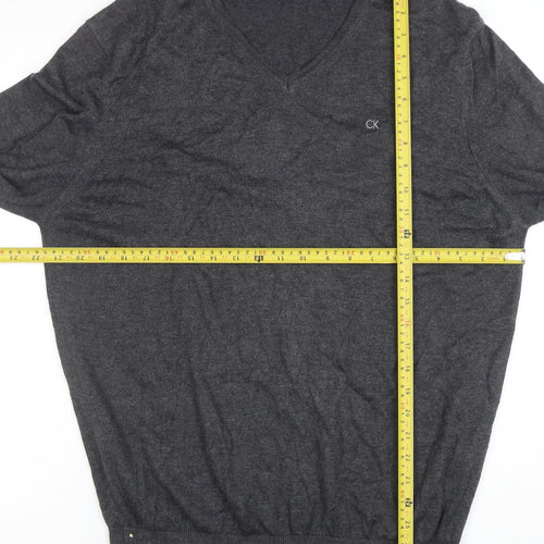 Calvin Klein Men's Grey V-Neck Cotton Acrylic Jumper L