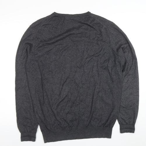 Calvin Klein Men's Grey V-Neck Cotton Acrylic Jumper L