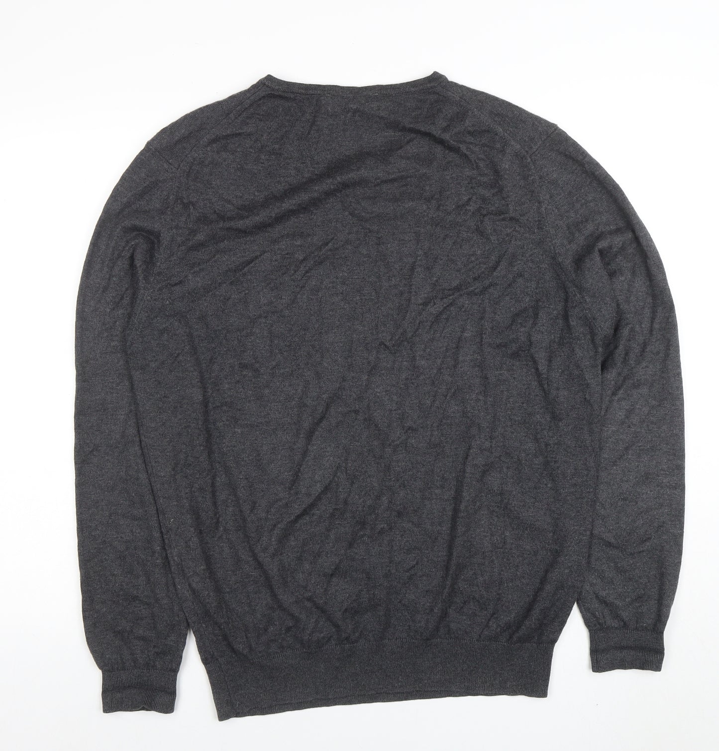 Calvin Klein Men's Grey V-Neck Cotton Acrylic Jumper L
