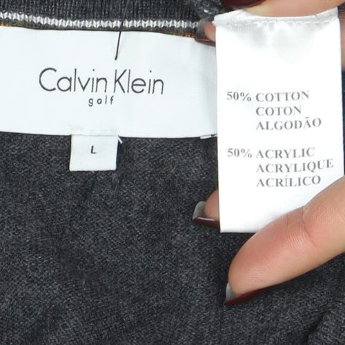 Calvin Klein Men's Grey V-Neck Cotton Acrylic Jumper L